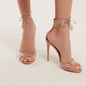 AQUAZZURA Optic D'orsay Leather Sandal Clear Heels Ankle Wrap 37 or US 7 $795